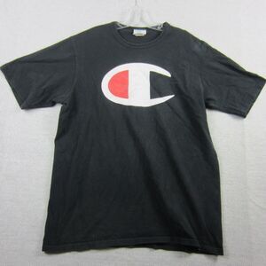 Champion T-Shirt Mens XL Black Logo Print Short Sleeve Crew Neck Cotton Urban